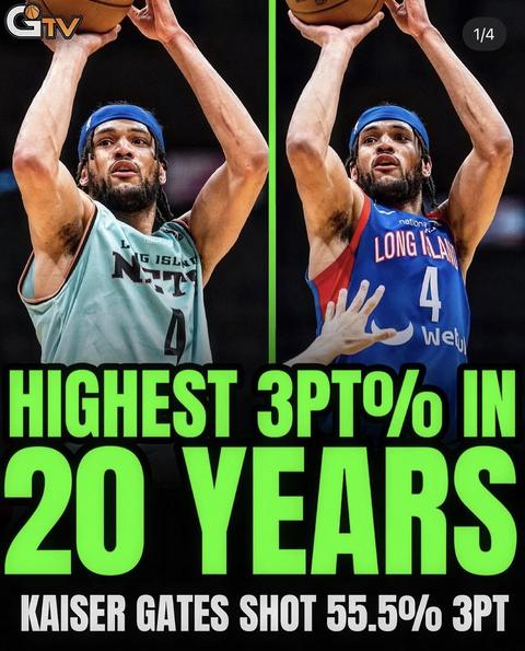Highest three point percentage in 20 years: Kaiser Gates shot 55.5% from three